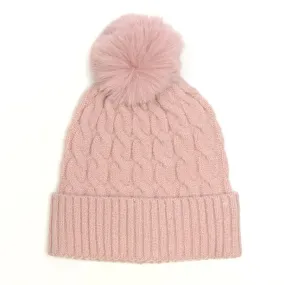 Pale Pink Cable Knit Hat 50% Recycled Polyester
