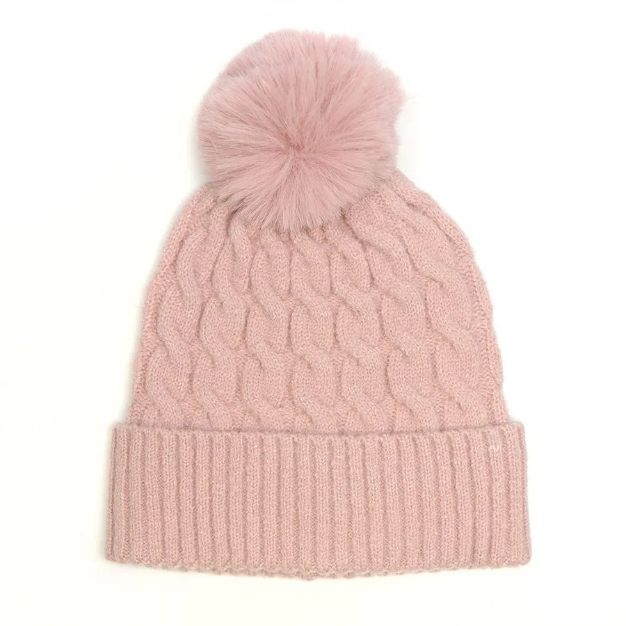 Pale Pink Cable Knit Hat 50% Recycled Polyester