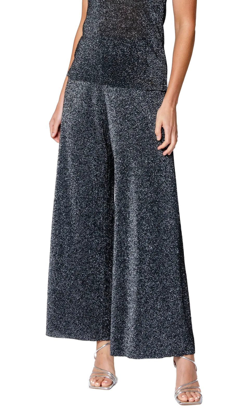 Paola Wide Leg Shimmery Pant; Silver Black