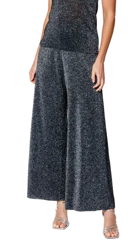Paola Wide Leg Shimmery Pant; Silver Black