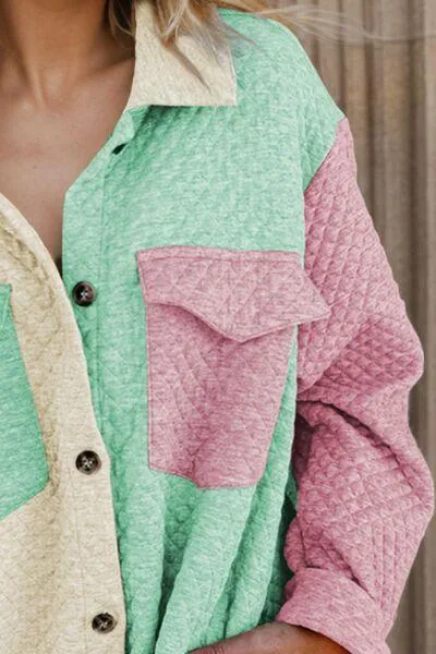 Pastel Colors Button Up Color Block Shacket
