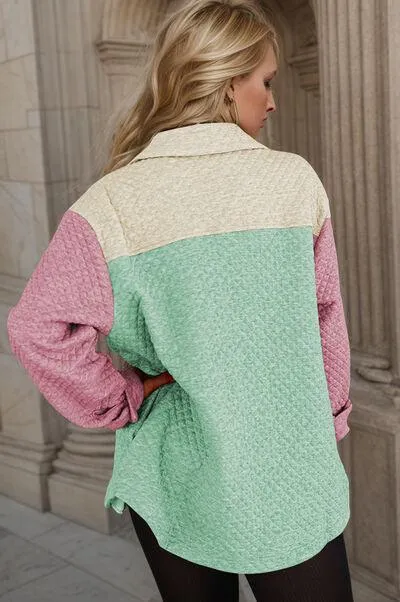 Pastel Colors Button Up Color Block Shacket