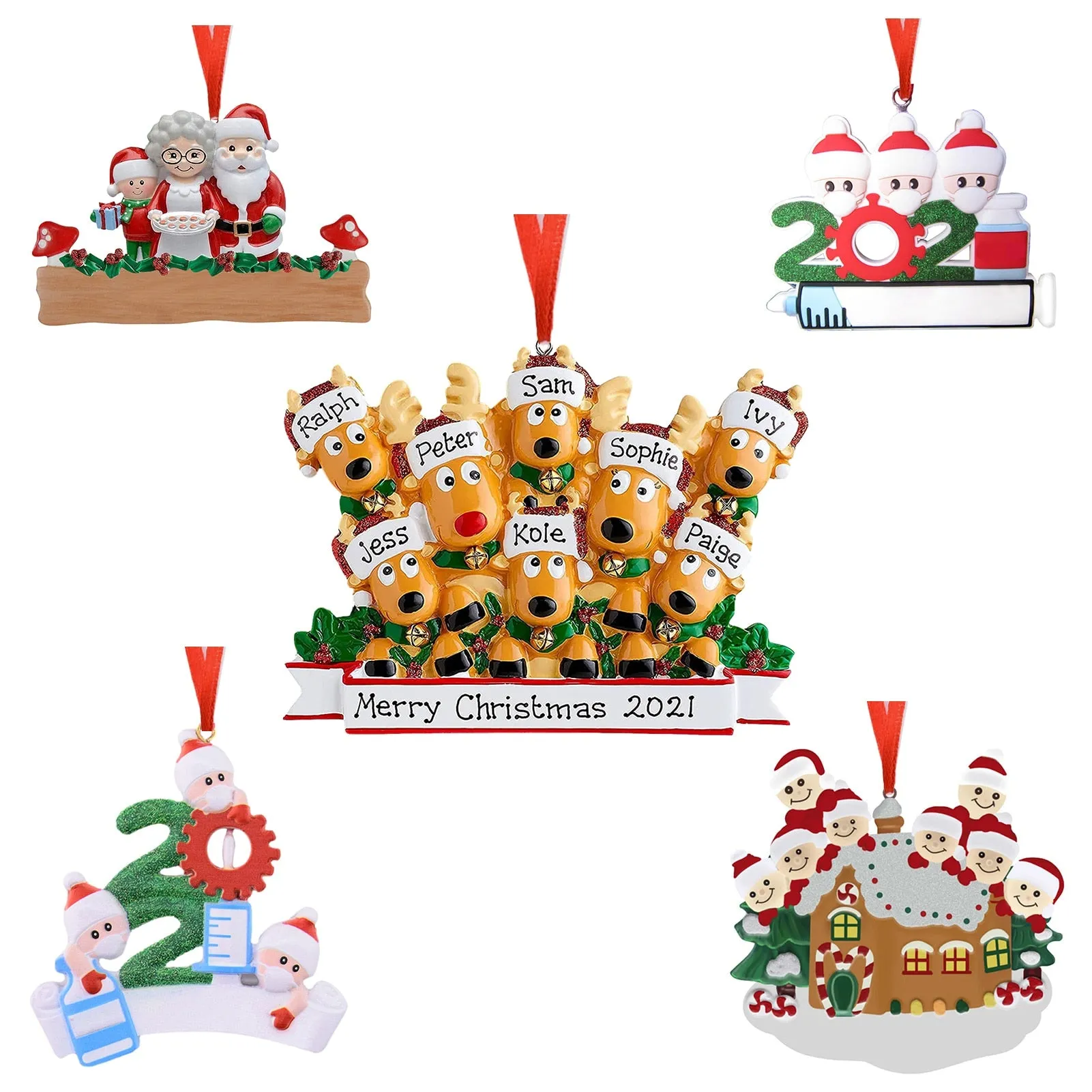 Personalised Family Christmas Xmas Tree Bauble Decoration Ornament Elk Deer Family Christmas Holiday Decorations