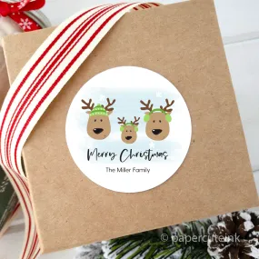 Personalized Christmas Stickers Reindeer Family, Set of 12