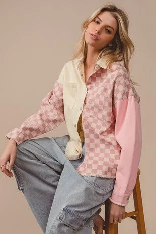 Pink/Cream Checker Shacket