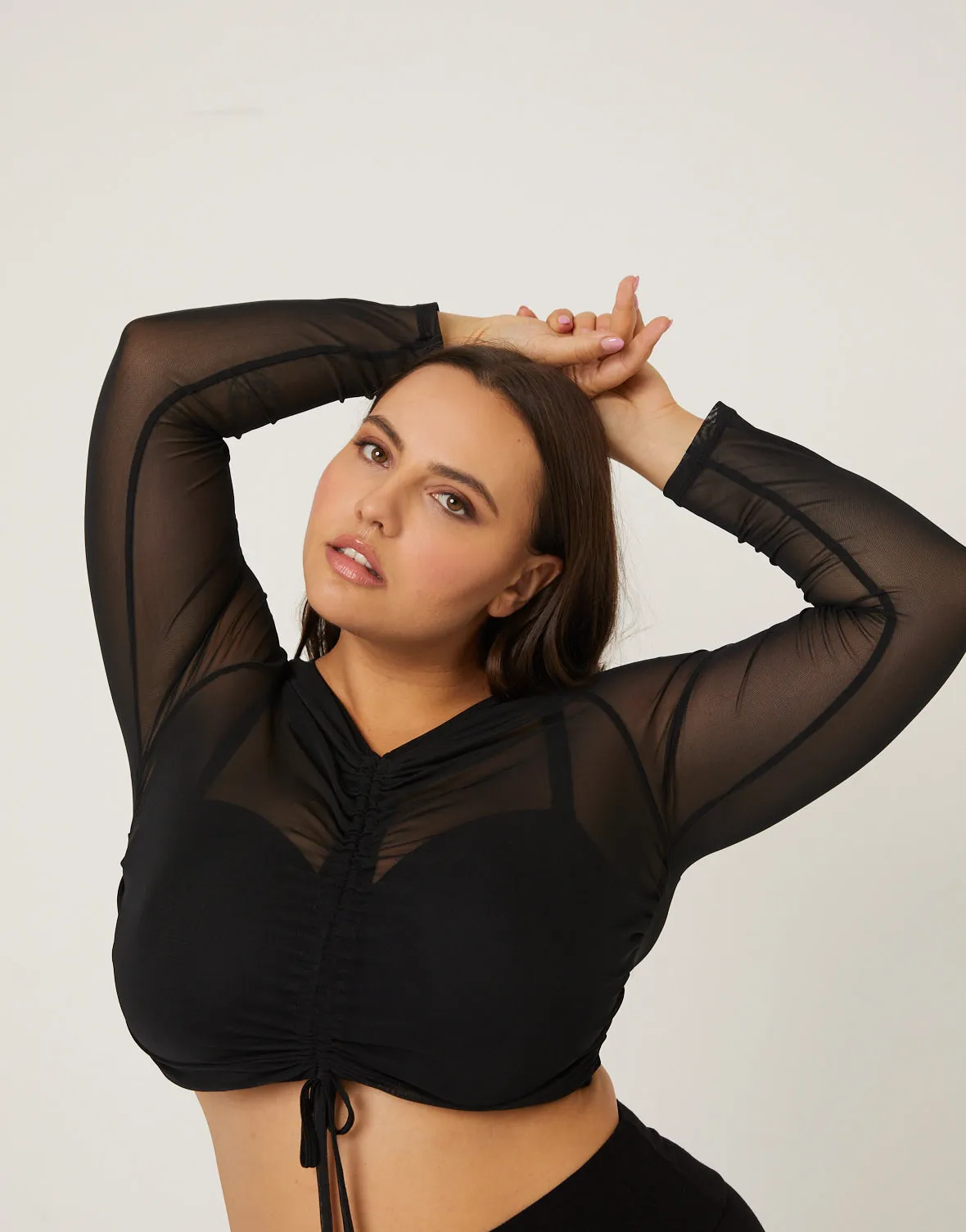 Plus Size Ruched Front Mesh Top