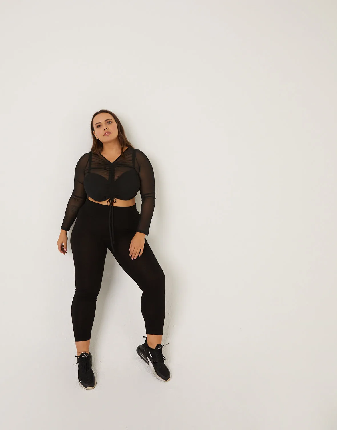 Plus Size Ruched Front Mesh Top