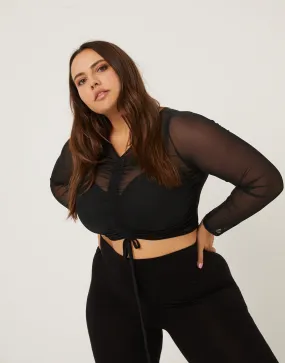 Plus Size Ruched Front Mesh Top