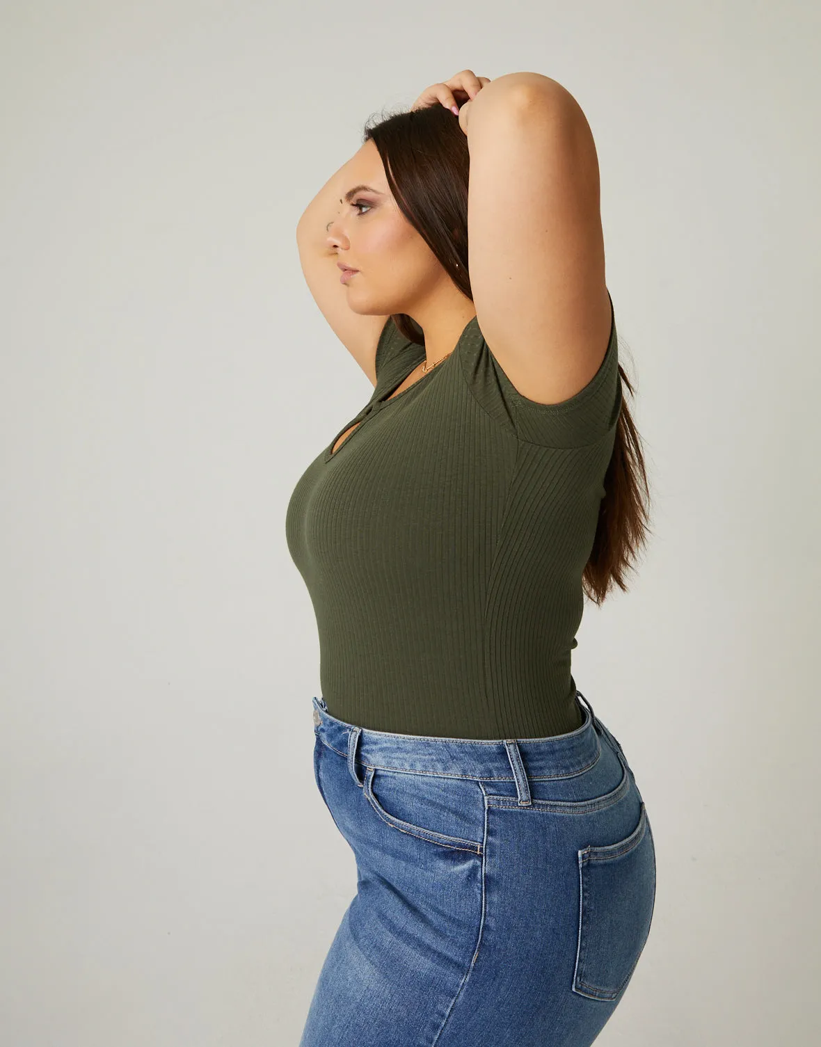 Plus Size V-Cut Ribbed Tee