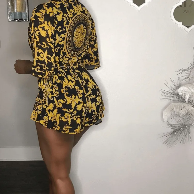 Print V Neck High Waist Bodycon Pants Sets