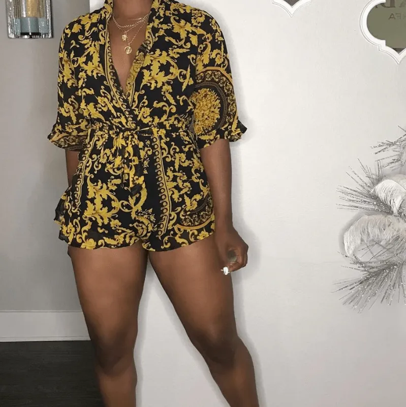 Print V Neck High Waist Bodycon Pants Sets