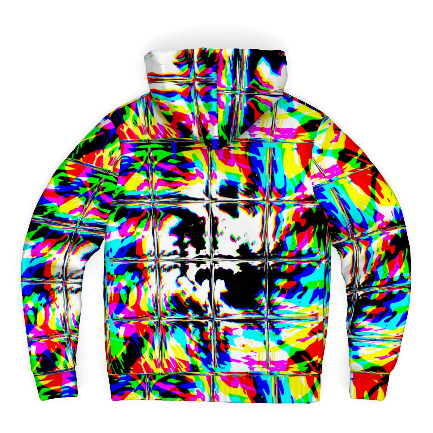 Psychedelic Rave Glitch Tiles Rainbow Plaid Sherpa Hoodie
