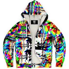 Psychedelic Rave Glitch Tiles Rainbow Plaid Sherpa Hoodie