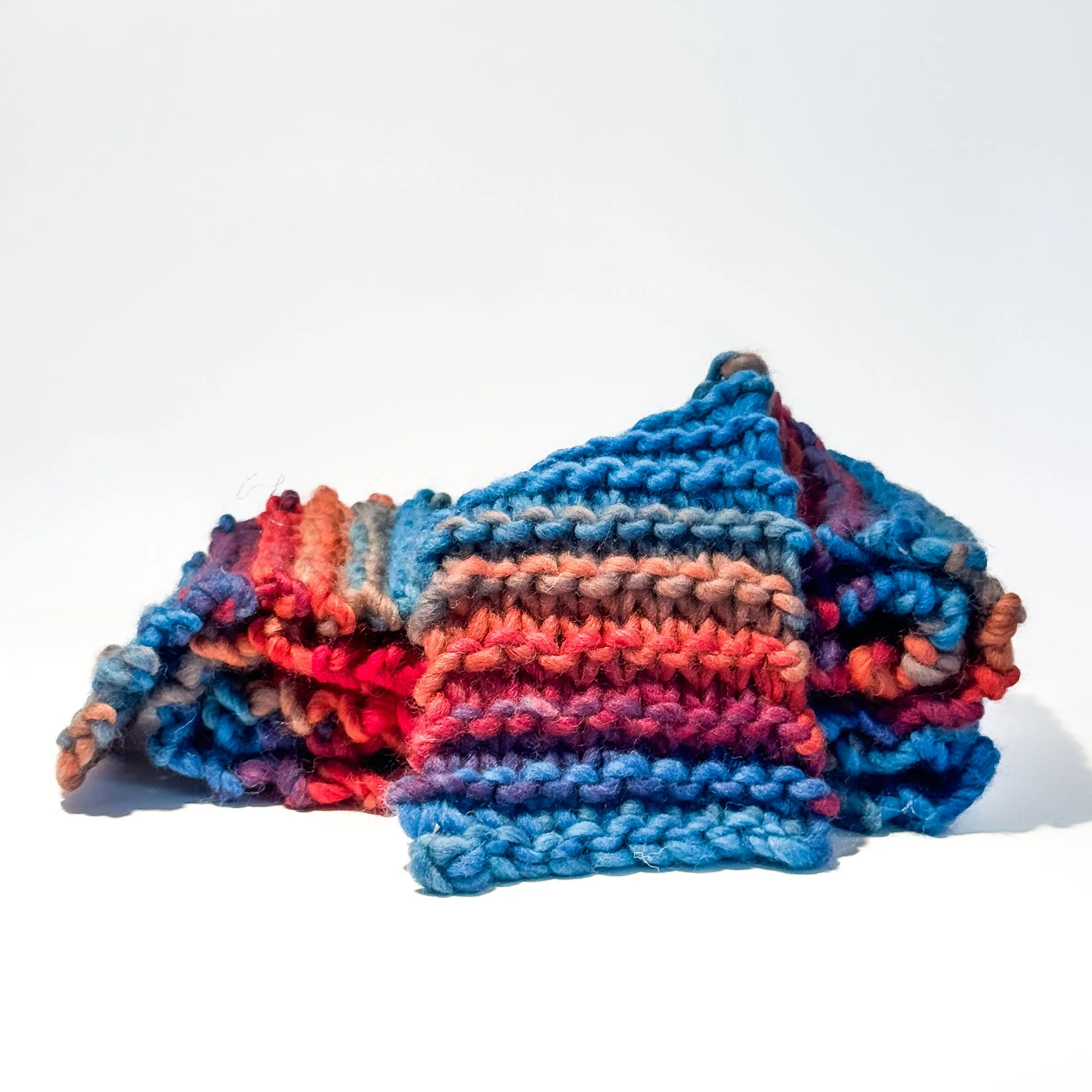 Red and blues Hand Knit Scarf