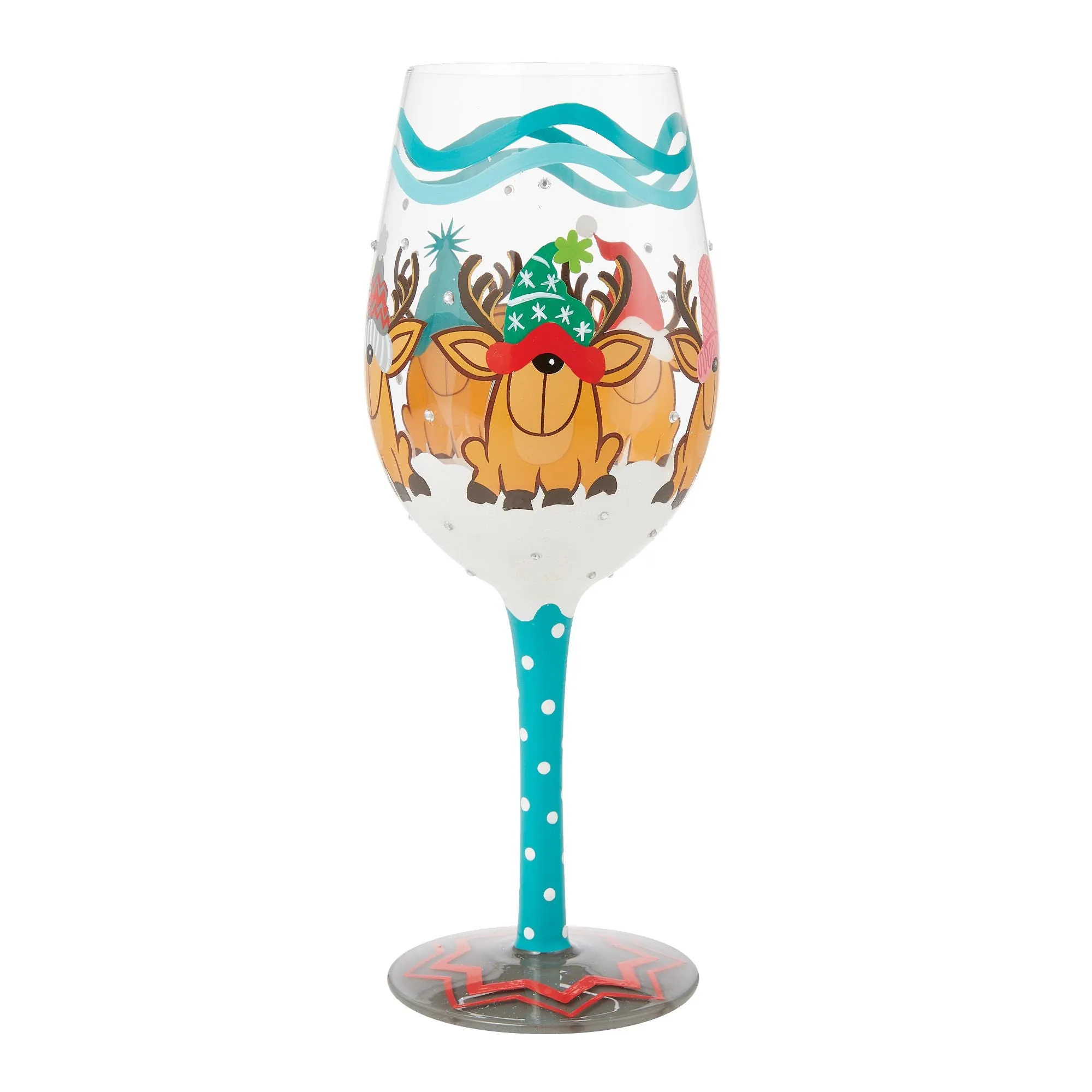Reindeer Games Hand Painted Wine Glass