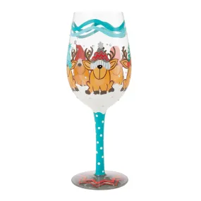 Reindeer Games Hand Painted Wine Glass