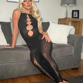 Rhinestone Mesh Patchwork Jumpsuit