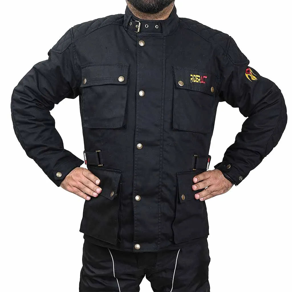 RIDERACT® Men Waxed Cotton Jacket Zacota Motorcycle Jacket