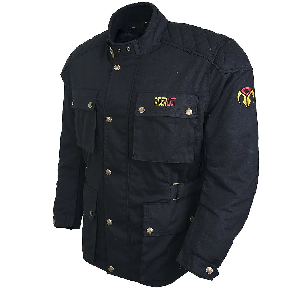 RIDERACT® Men Waxed Cotton Jacket Zacota Motorcycle Jacket