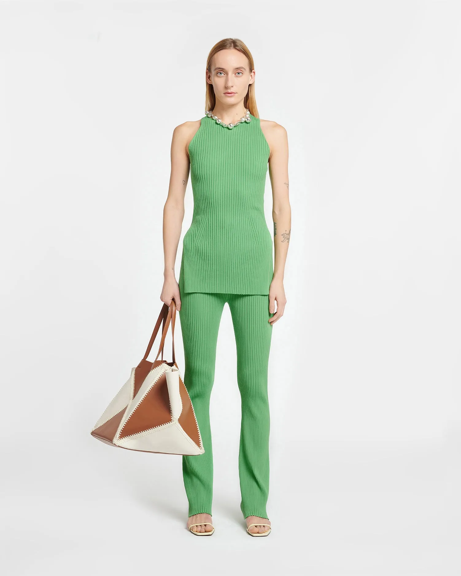 Savea - Ribbed-Knit Halterneck Top - Green