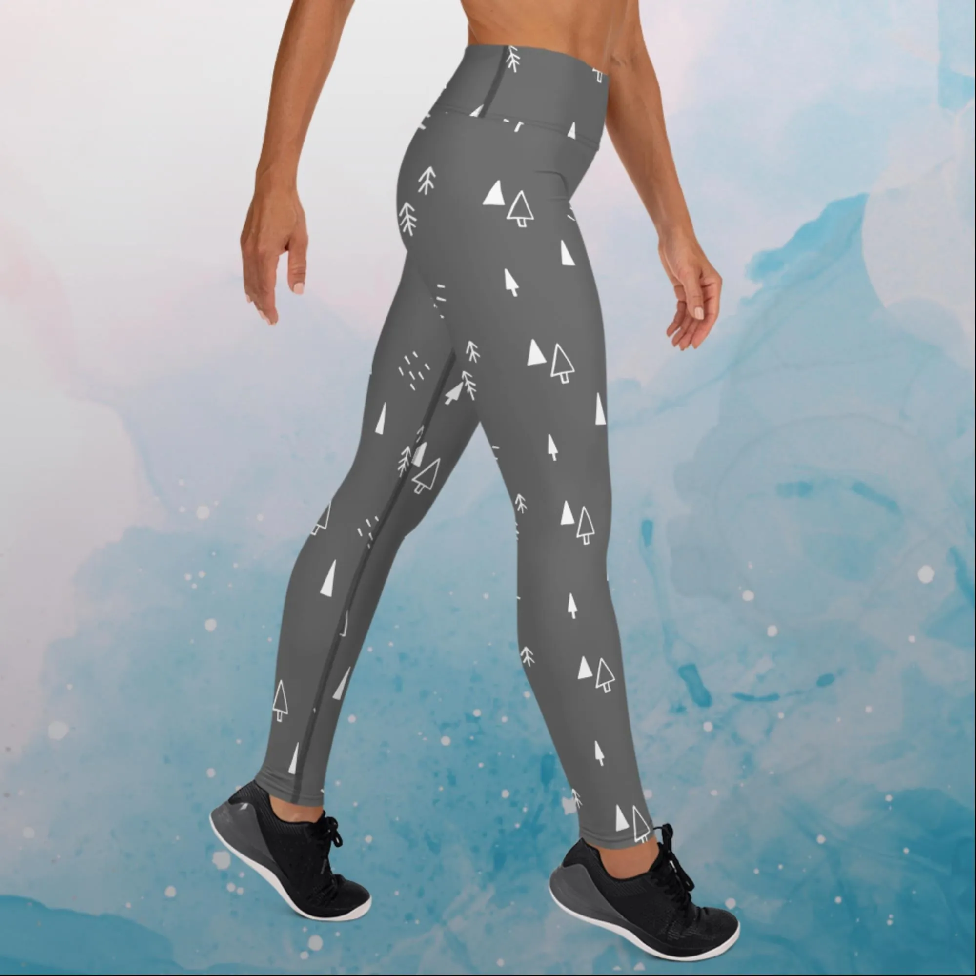 Scandinavian Forest Gray High Waist Leggings for Her
