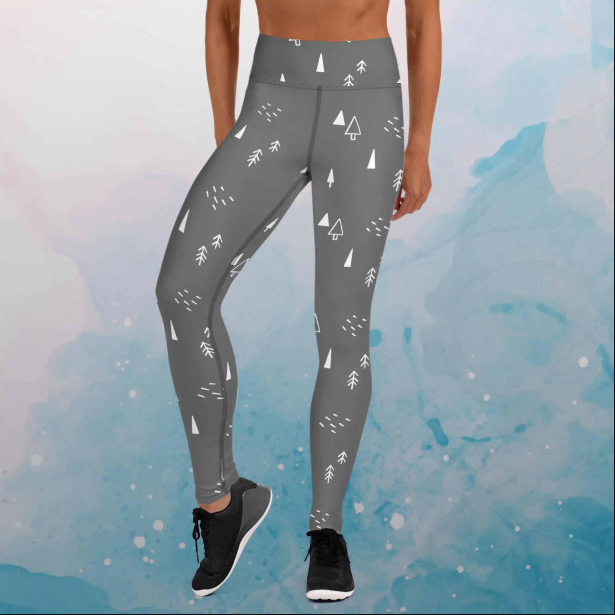Scandinavian Forest Gray High Waist Leggings for Her