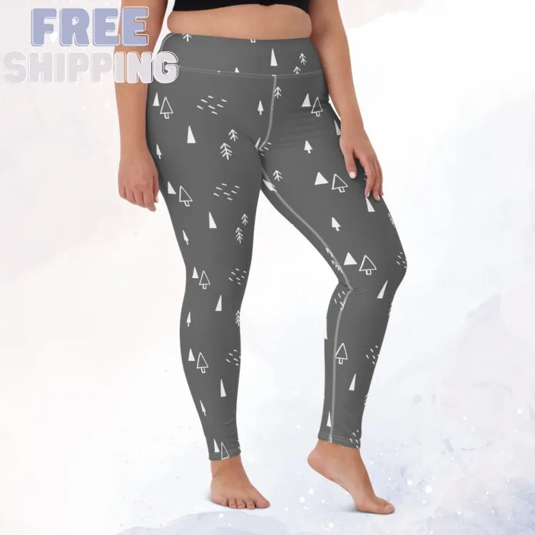 Scandinavian Forest Gray High Waist Leggings for Her