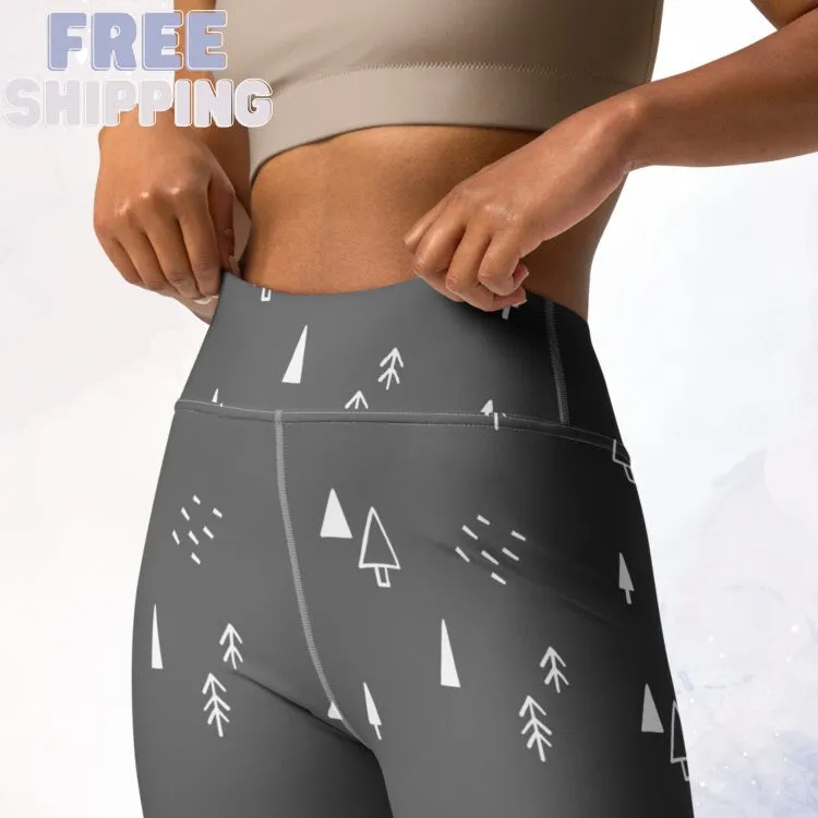 Scandinavian Forest Gray High Waist Leggings for Her
