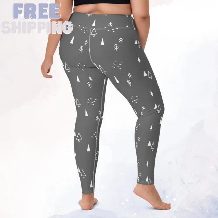 Scandinavian Forest Gray High Waist Leggings for Her