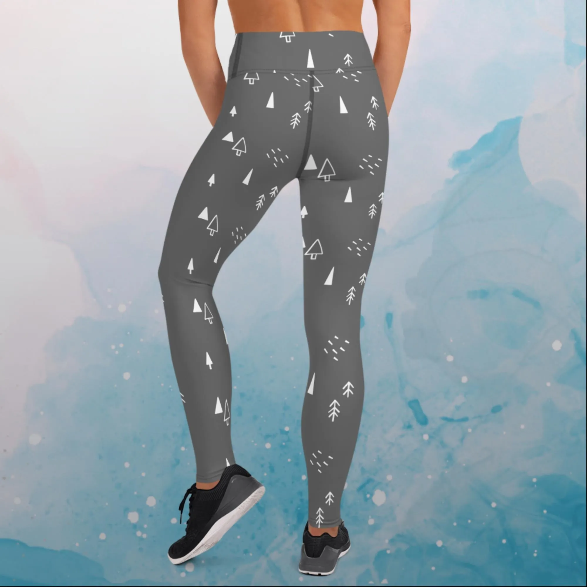 Scandinavian Forest Gray High Waist Leggings for Her