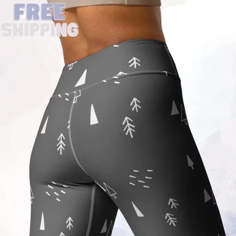 Scandinavian Forest Gray High Waist Leggings for Her