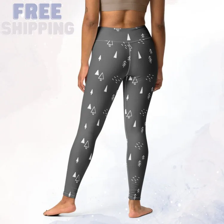 Scandinavian Forest Gray High Waist Leggings for Her