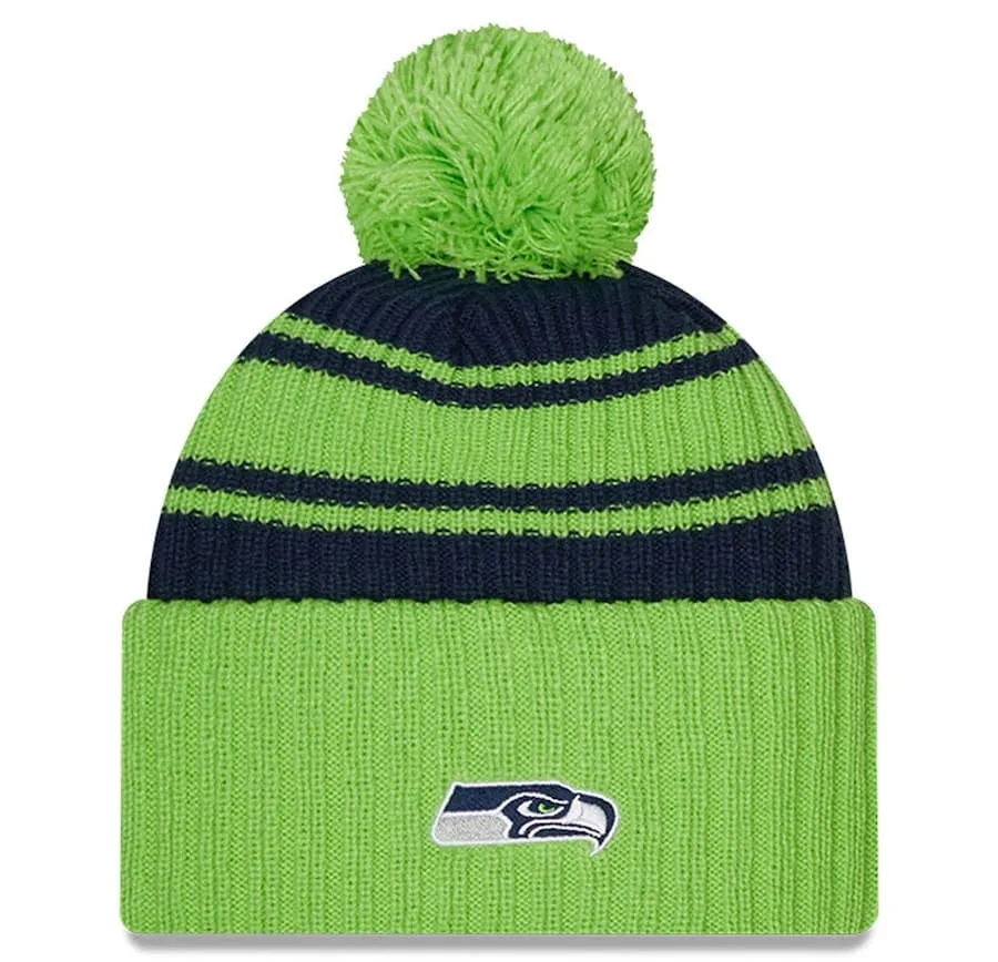 Seattle Seahawks Official NFL 2022 Alternate Sideline Sport New Era Cuffed Pom Knit Beanie