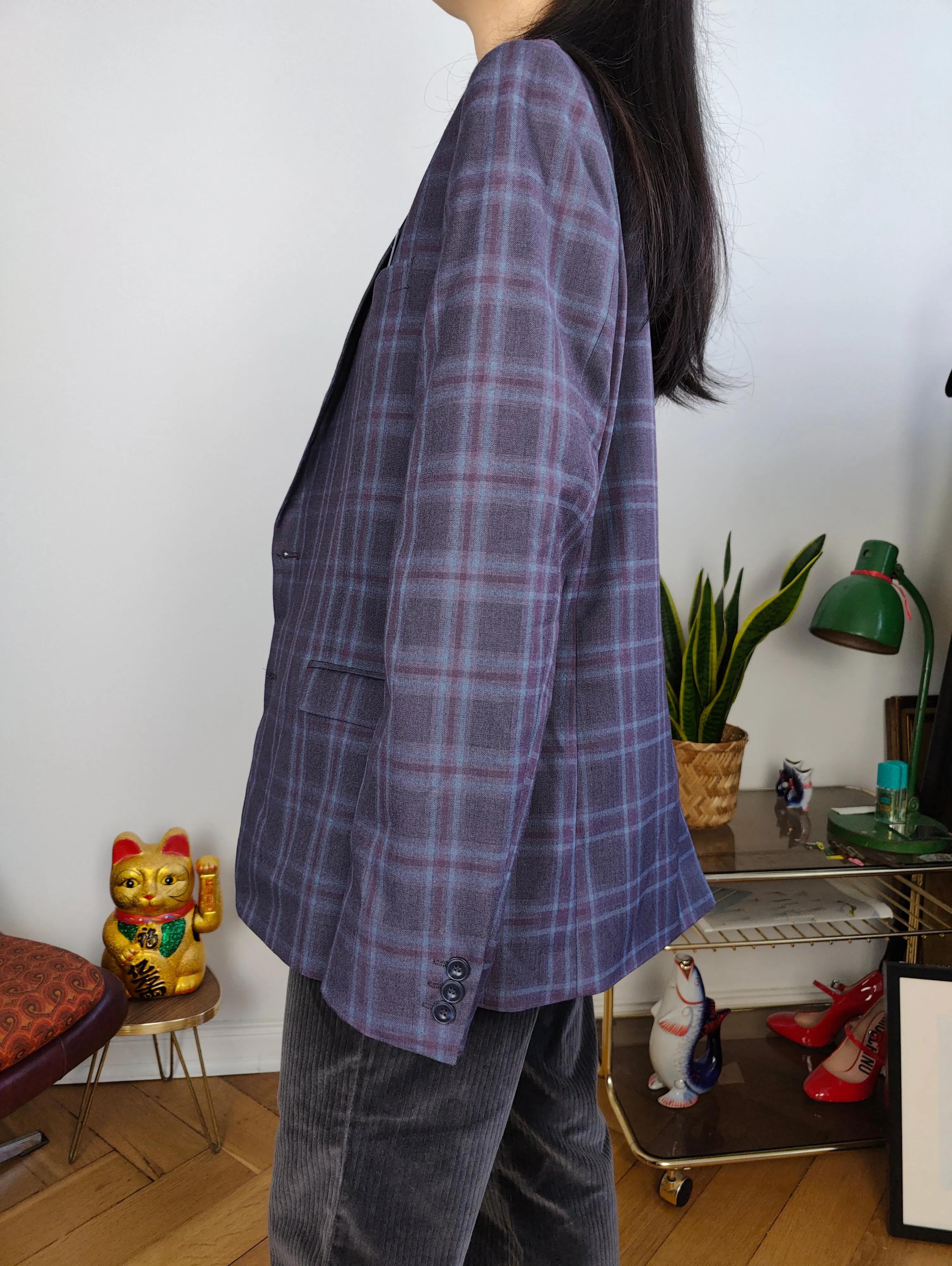 Second hand Ben Sherman blazer jacket check checker tartan purple unisex men 54 L