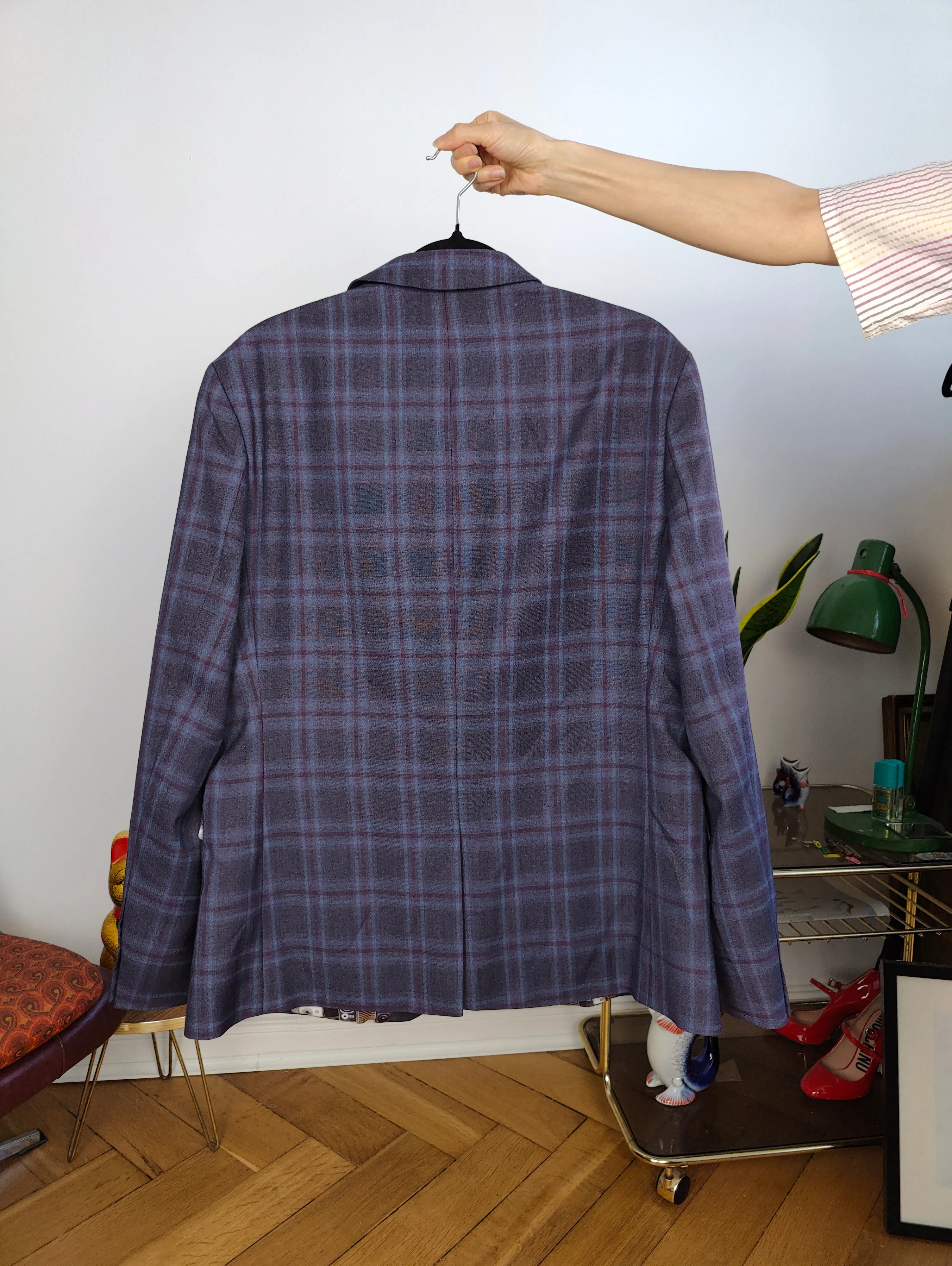 Second hand Ben Sherman blazer jacket check checker tartan purple unisex men 54 L
