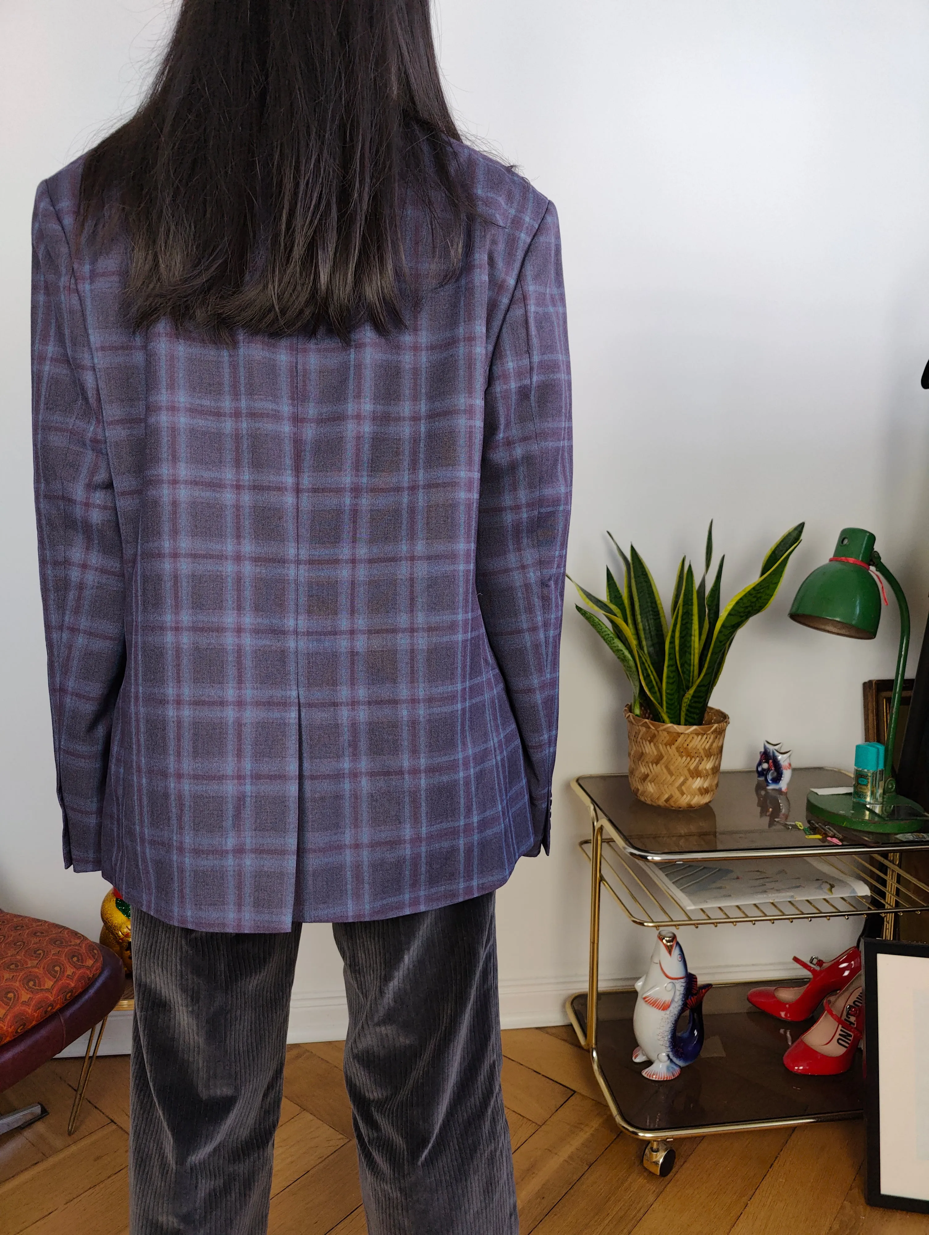 Second hand Ben Sherman blazer jacket check checker tartan purple unisex men 54 L