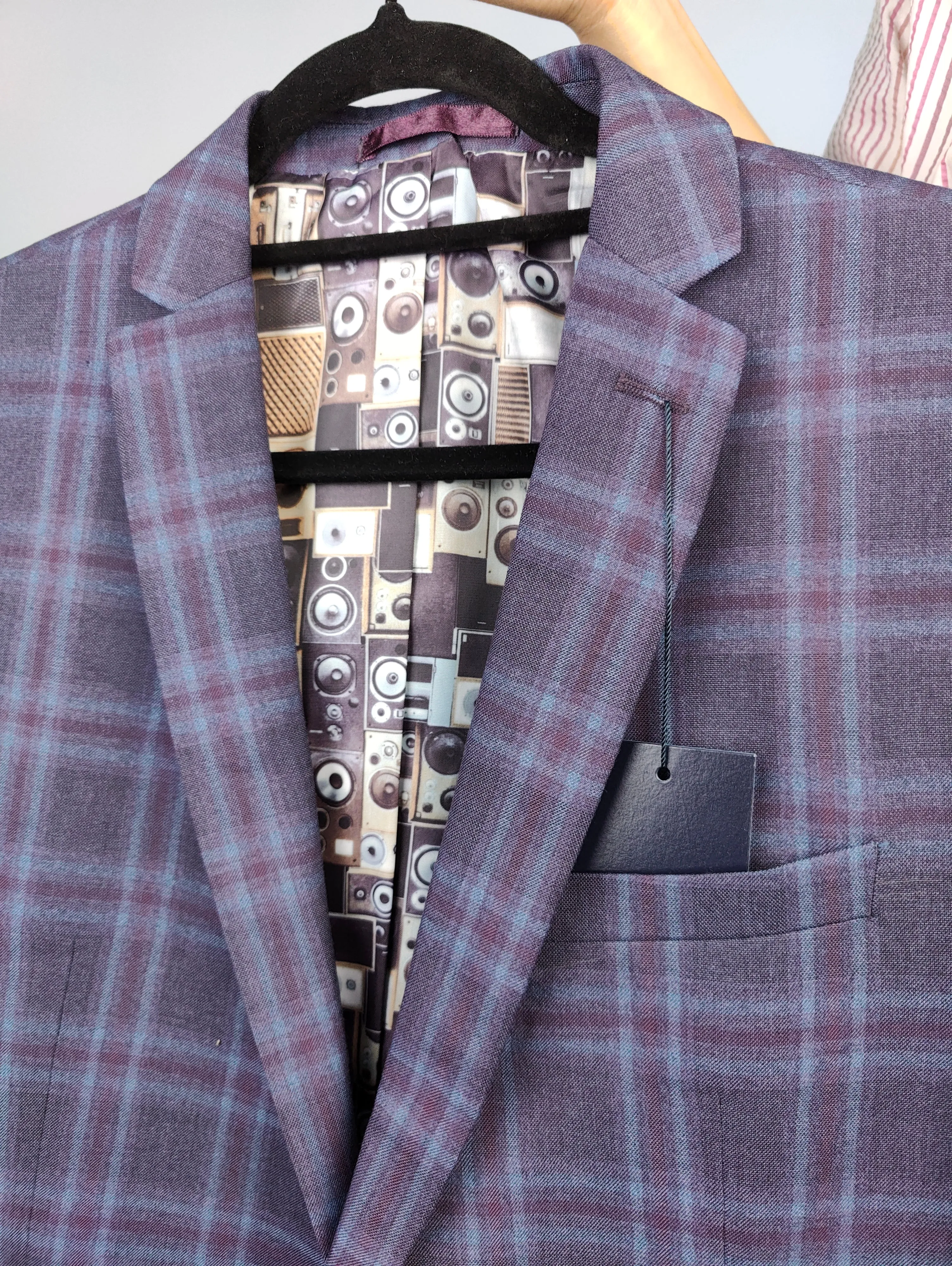 Second hand Ben Sherman blazer jacket check checker tartan purple unisex men 54 L