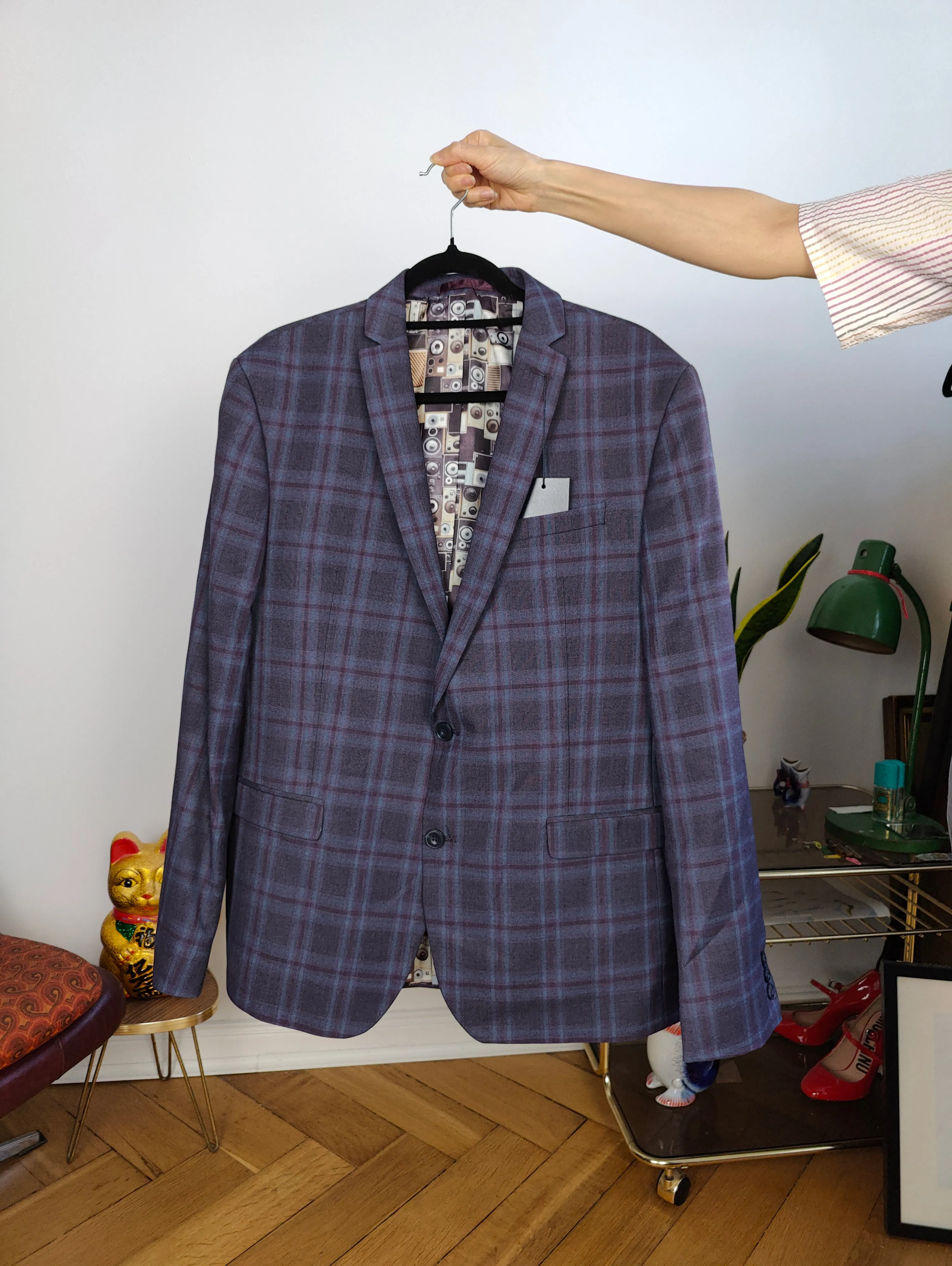 Second hand Ben Sherman blazer jacket check checker tartan purple unisex men 54 L