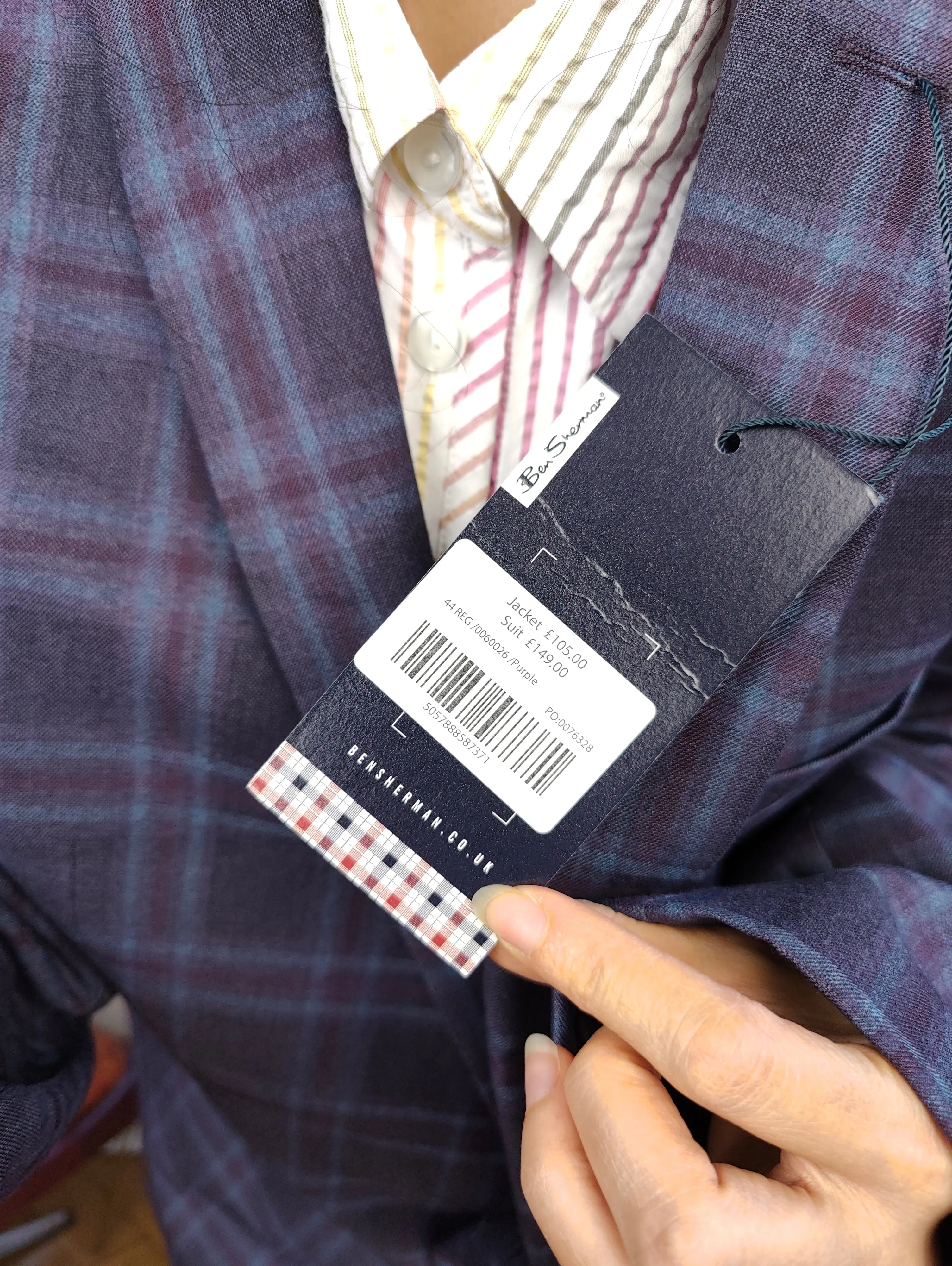 Second hand Ben Sherman blazer jacket check checker tartan purple unisex men 54 L