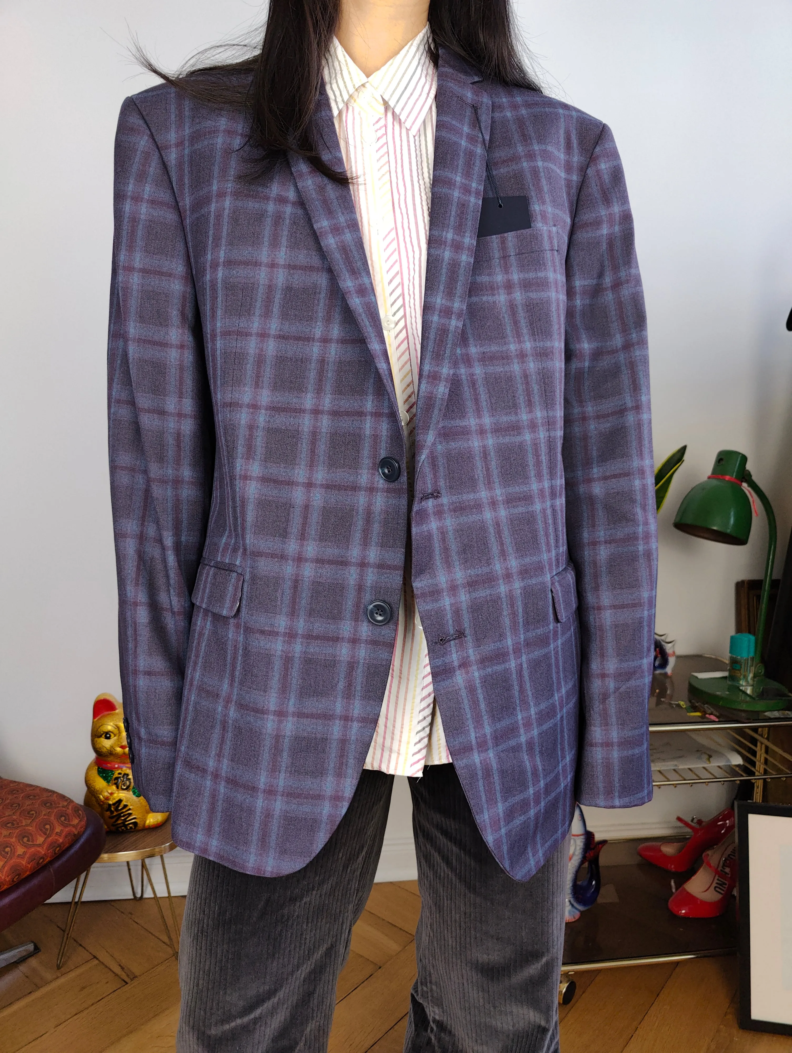 Second hand Ben Sherman blazer jacket check checker tartan purple unisex men 54 L