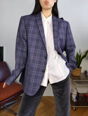 Second hand Ben Sherman blazer jacket check checker tartan purple unisex men 54 L