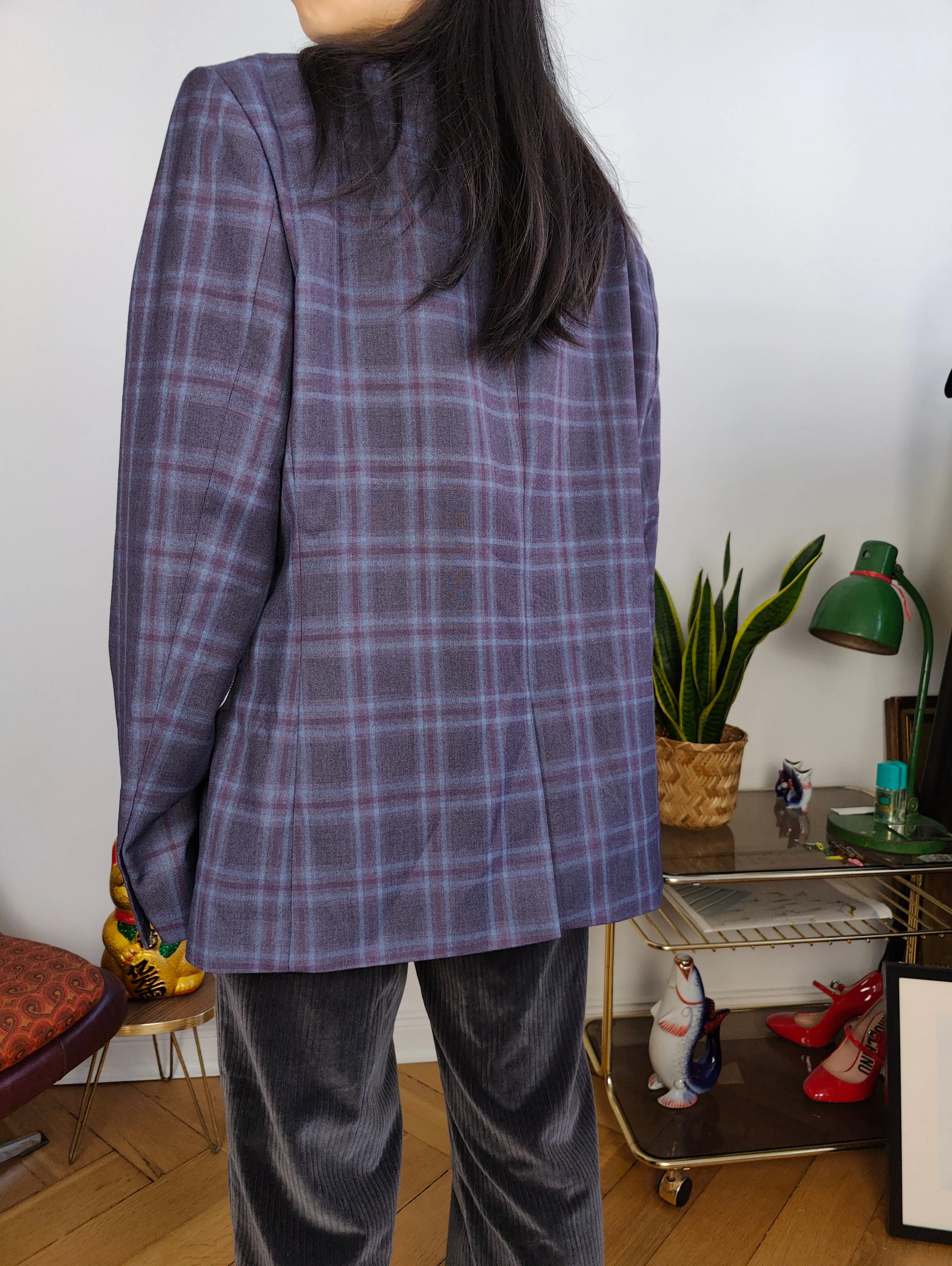 Second hand Ben Sherman blazer jacket check checker tartan purple unisex men 54 L
