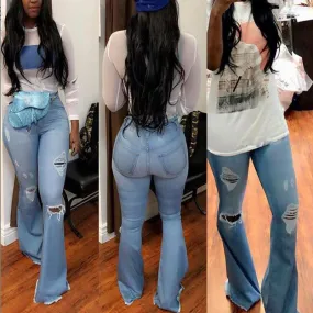 Sexy Flare High Waist Ripped Bodycon Denim Pants