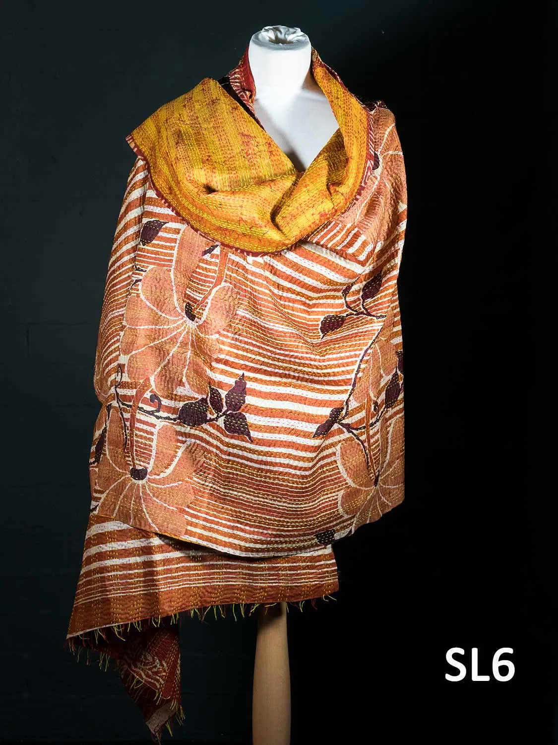 Silk Kantha Shawls, Rust and Darker Tones