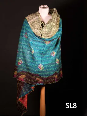 Silk Kantha Shawls, Rust and Darker Tones