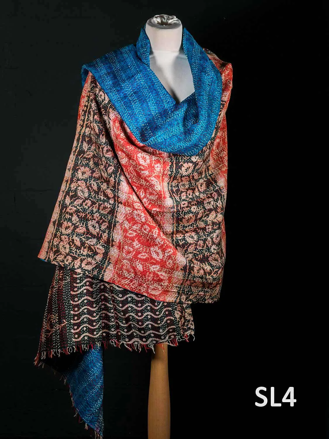 Silk Kantha Shawls, Rust and Darker Tones