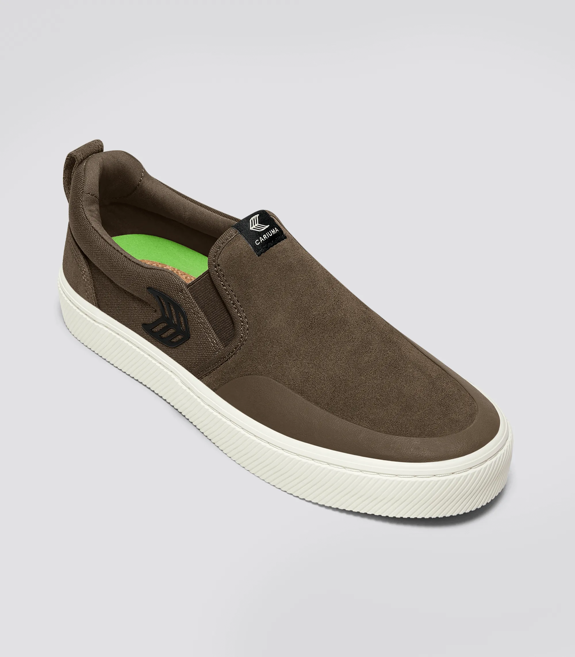 SLIP-ON PRO Dark Khaki Suede and Canvas Black Logo Sneaker Women