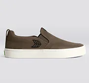 SLIP-ON PRO Dark Khaki Suede and Canvas Black Logo Sneaker Women