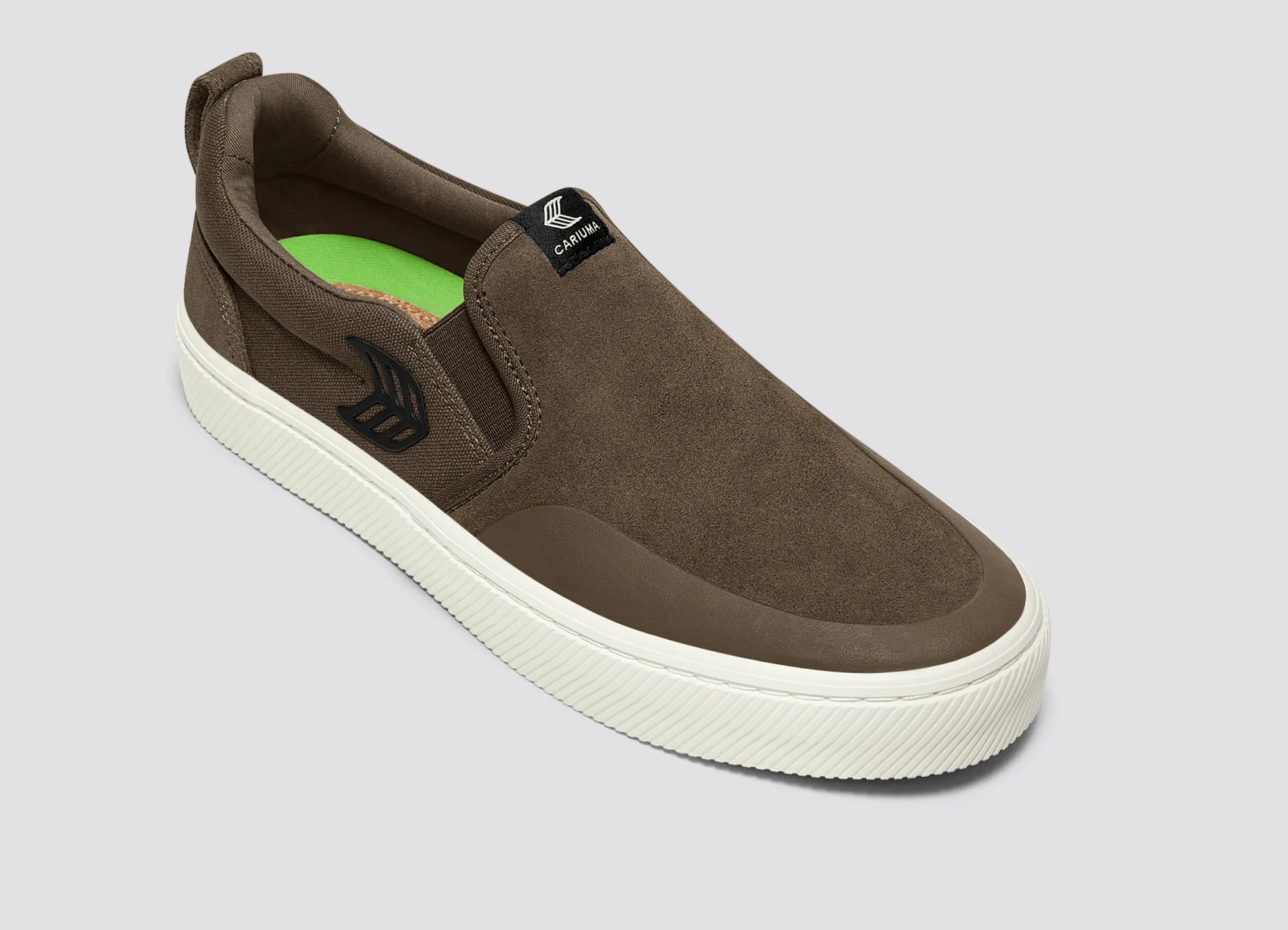 SLIP-ON PRO Dark Khaki Suede and Canvas Black Logo Sneaker Women