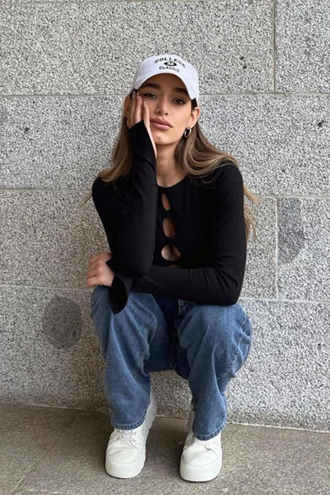 Solid Color Hollow Out Ribbed Knit Tops
